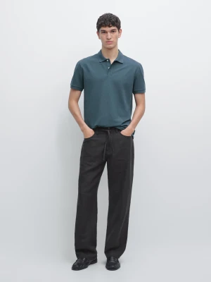 Bawełniana Koszulka Polo O Drobnej Fakturze - Turkusowy - - Massimo Dutti - Mężczyzna