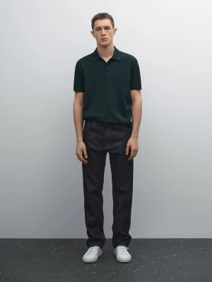 Bawełniana Koszulka Polo O Kroju Slim I Drobnej Fakturze - Ziel-Traw - - Massimo Dutti - Mężczyzna