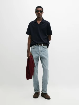 Bawełniana Koszulka Polo Z Dekoltem W Serek - Granatowy - - Massimo Dutti - Mężczyzna