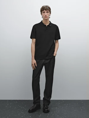Bawełniana Koszulka Polo Z Dekoltem W Serek I Fakturą - Czarny - - Massimo Dutti - Mężczyzna