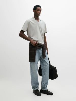 Bawełniana Koszulka Polo Z Dekoltem W Serek - Lodowy - - Massimo Dutti - Mężczyzna