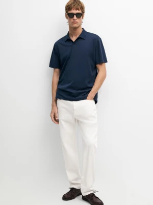 Bawełniana Koszulka Polo Z Dekoltem W Serek - Niebieski - Massimo Dutti - Male