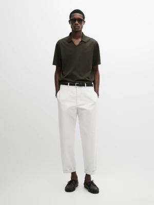 Bawełniana Koszulka Polo Z Dekoltem W Serek - Zielony - - Massimo Dutti - Mężczyzna