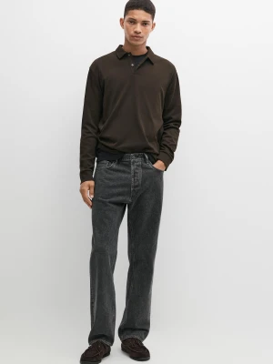 Bawełniana Koszulka Polo Z Długim Rękawem - Czekoladowy - Massimo Dutti - Male
