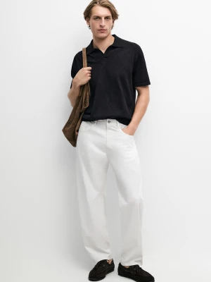Bawełniana Koszulka Polo Z Intarsją - Granatowy - Massimo Dutti - Male