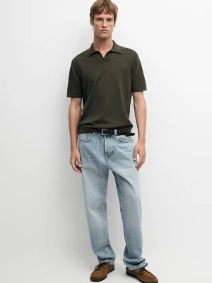 Bawełniana Koszulka Polo Z Intarsją - Zielony - Massimo Dutti - Male