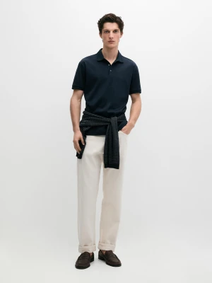 Bawełniana Koszulka Polo Z Krótkim Rękawem - Granatowy - - Massimo Dutti - Mężczyzna