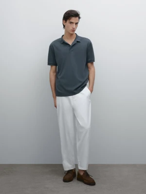 Bawełniana Koszulka Polo Z Krótkim Rękawem - Niebieskie - - Massimo Dutti - Mężczyzna