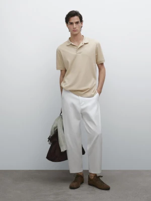 Bawełniana Koszulka Polo Z Krótkim Rękawem - Opalony - - Massimo Dutti - Mężczyzna