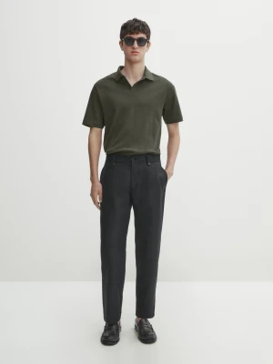 Bawełniana Koszulka Polo Z Krótkim Rękawem - Średni Khaki - - Massimo Dutti - Mężczyzna