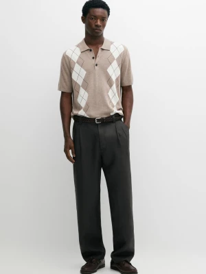 Bawełniana Koszulka Polo Z Krótkim Rękawem W Romby - Beżowy Pop - Massimo Dutti - Male