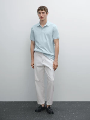 Bawełniana Koszulka Polo Z Piki O Drobnej Fakturze - Jasnoniebieski - - Massimo Dutti - Mężczyzna
