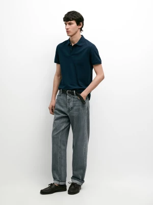Bawełniana Koszulka Polo Z Piki O Drobnej Fakturze - Niebieski - Massimo Dutti - Male