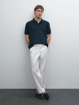 Bawełniana Koszulka Polo Z Piki O Drobnej Fakturze - Niebieski - - Massimo Dutti - Mężczyzna