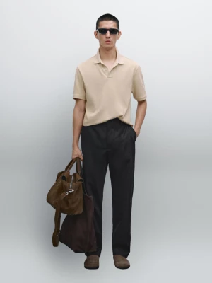 Bawełniana Koszulka Polo Z Piki O Drobnej Fakturze - Piaskowy - - Massimo Dutti - Mężczyzna