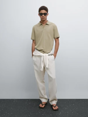 Bawełniana Koszulka Polo Z Piki O Drobnej Fakturze - Sprane Khaki - - Massimo Dutti - Male