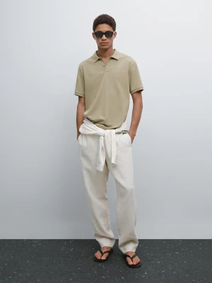 Bawełniana Koszulka Polo Z Piki O Drobnej Fakturze - Sprane Khaki - - Massimo Dutti - Mężczyzna