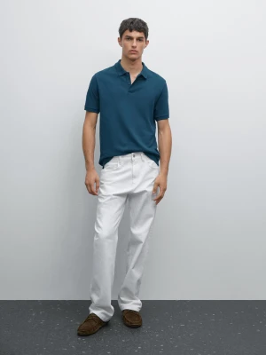 Bawełniana Koszulka Polo Z Piki O Drobnej Fakturze - Szafirowy - - Massimo Dutti - Mężczyzna