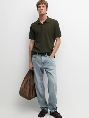 Bawełniana Koszulka Polo Z Piki O Drobnej Fakturze - Zieleń Mchu - - Massimo Dutti - Mężczyzna
