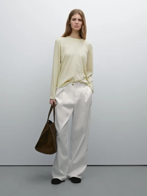 Bawełniana Koszulka Slim Z Długim Rękawem - Jansy Khaki - - Massimo Dutti - Kobieta