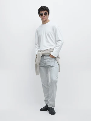 Bawełniana Koszulka Średniej Grubości Z Długim Rękawem - Biały - - Massimo Dutti - Mężczyzna