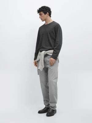 Bawełniana Koszulka Średniej Grubości Z Długim Rękawem - Szary Antracytowy - - Massimo Dutti - Mężczyzna