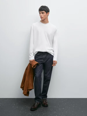 Bawełniana Koszulka Medium Weight Z Długim Rękawem - Biały - - Massimo Dutti - Mężczyzna