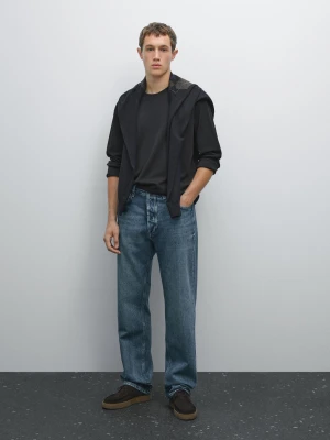 Bawełniana Koszulka Medium Weight Z Długim Rękawem - Granatowy - - Massimo Dutti - Mężczyzna