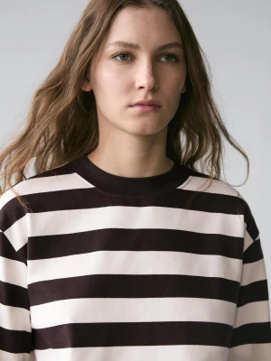 Bawełniana Koszulka W Paski Z Długim Rękawem - Brązowy - - Massimo Dutti - Kobieta