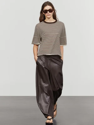 Bawełniana Koszulka W Paski Z Krótkim Rękawem - Brązowy - Massimo Dutti - Female