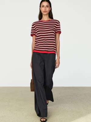 Bawełniana Koszulka W Paski Z Krótkim Rękawem - Czerwony - Massimo Dutti - Female