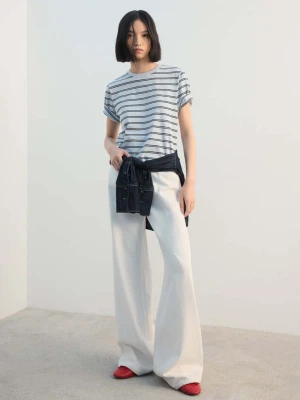 Bawełniana koszulka w pasy błękitny - Kobieta - - MANGO