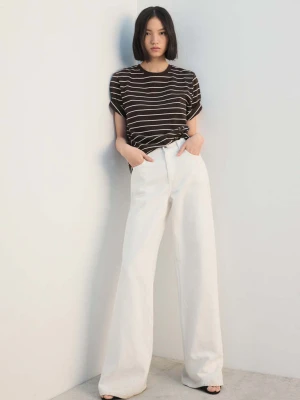 Bawełniana koszulka w pasy brązowy - Kobieta - - MANGO