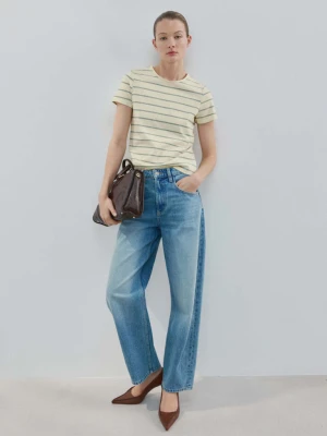 Bawełniana koszulka w pasy pastelowy żółty - Kobieta - - MANGO