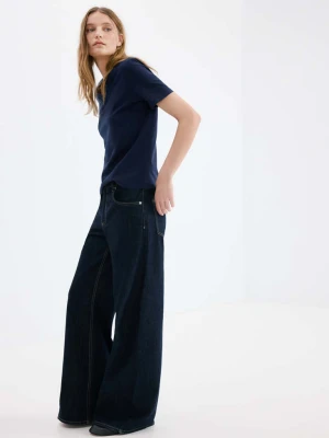 Bawełniana koszulka z dekoltem V granatowy - Kobieta - - MANGO