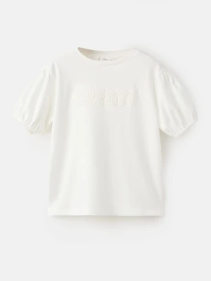 Bawełniana koszulka z haftem złamana biel - Dzieci - lata - MANGO KIDS