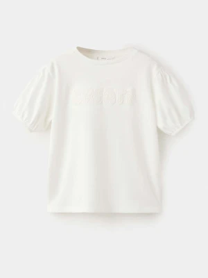 Bawełniana koszulka z haftem złamana biel - Dzieci - lata - MANGO KIDS