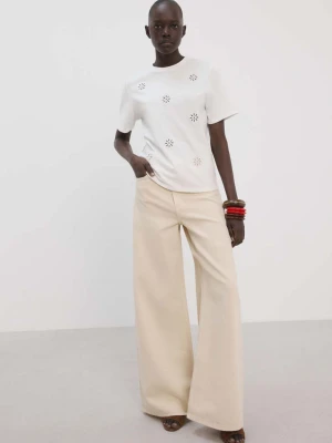 Bawełniana koszulka z haftowanymi ażurowymi wzorami biały - Kobieta - - MANGO