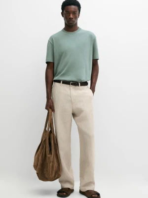 Bawełniana Koszulka Z Krótkim Rękawem - Szarawozielony - Massimo Dutti - Male