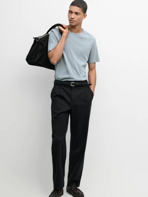 Bawełniana Koszulka Z Krótkim Rękawem - Szaroniebieski - Massimo Dutti - Male