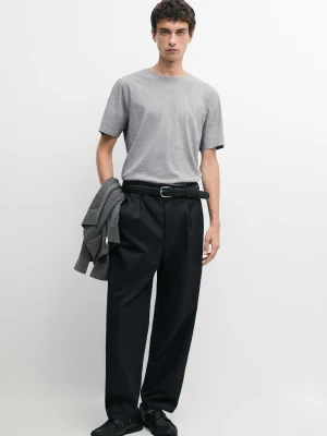 Bawełniana Melanżowa Koszulka Z Krótkim Rękawem - Szary Melanżowy - Massimo Dutti - Male