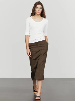 Bawełniana Koszulka Z Okrągłym Dekoltem - Biały Złamany - Massimo Dutti - Female