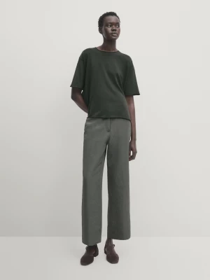 Bawełniana Koszulka Z Przeszyciem Pośrodku - Zielony - - Massimo Dutti - Kobieta