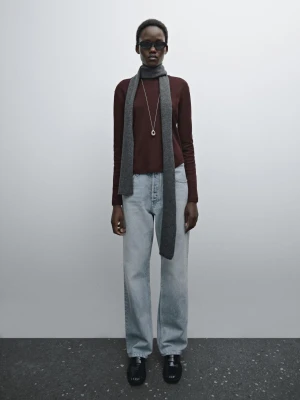 Bawełniana Koszulka Z Zaokrąglonym Dołem - Bordowy - - Massimo Dutti - Kobieta