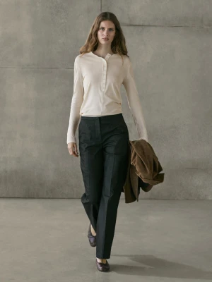 Zdjęcie produktu Bawełniana Koszulka Z Zapięciem Na Guziki - Surowy - - Massimo Dutti - Kobieta