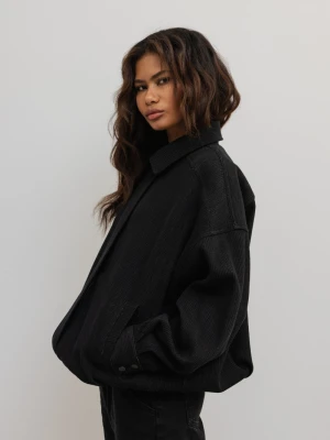 Bawełniana kurtka o strukturze prążka w kolorze BLACK - BARKEL Marsala