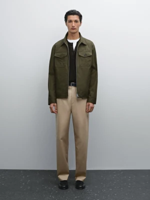 Bawełniana Kurtka Z Ozdobnymi Kieszeniami - Ciemny Khaki - - Massimo Dutti - Mężczyzna