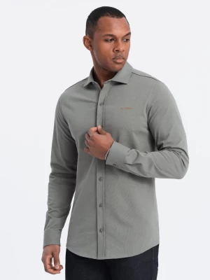Bawełniana męska koszula REGULAR z dzianiny single jersey - jasny khaki V4 OM-SHCS-0138
 -                                    S