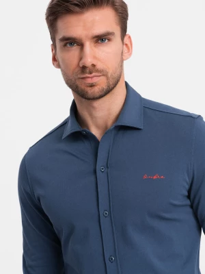 Bawełniana męska koszula REGULAR z dzianiny single jersey - niebieska V1 OM-SHCS-0138
 -                                    L