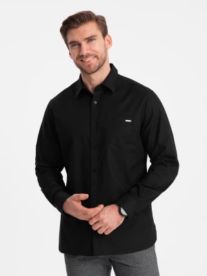 Bawełniana męska koszula z kieszenią REGULAR FIT - czarna V1 OM-SHCS-0147
 -                                    M